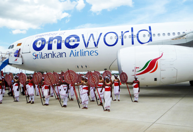 Traditional cultural performance at Hambantota Airport celebrating SriLankan Airlines joining the Oneworld alliance.