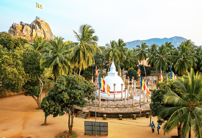 The Ambasthala Dagoba platform in Mihintale – small white stupa encircled by pillars